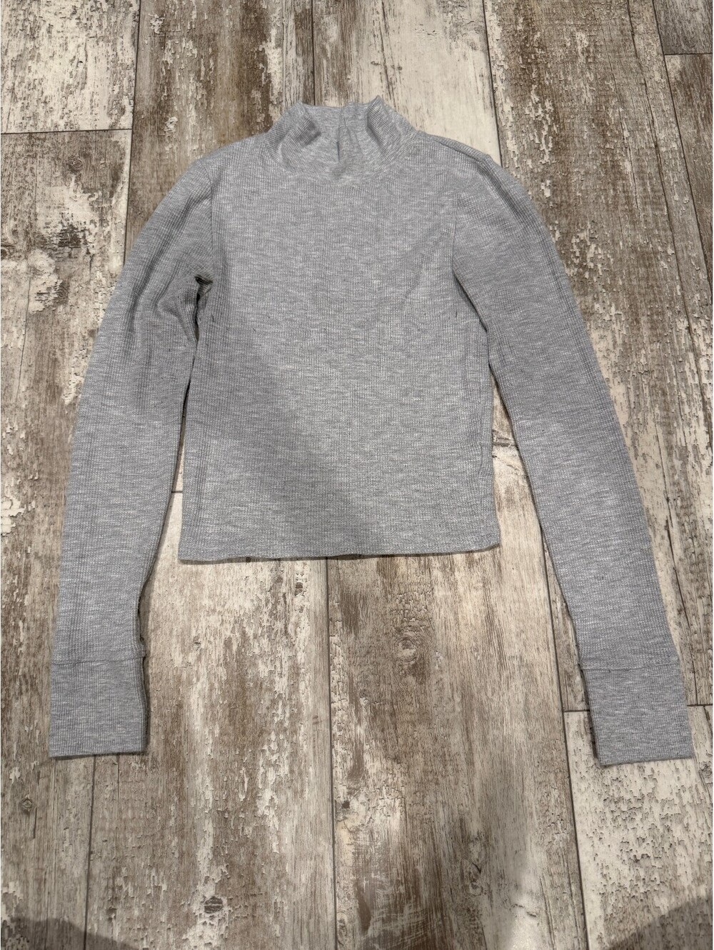 American Eagle S Gray Ribbed Mock Neck Long Sleeve Top